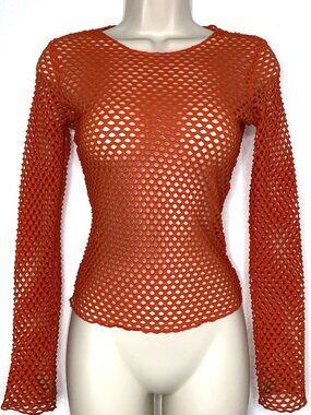 Y2K RAVE Fishnet Mesh TOP Womens Size Medium Streetwear Punk Grunge Whimsygoth